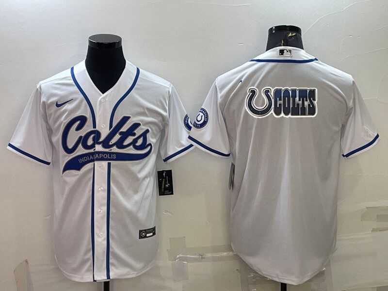 Mens Indianapolis Colts White Team Big Logo With Patch Cool Base Stitched Baseball Jersey->indianapolis colts->NFL Jersey